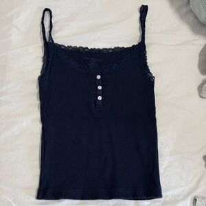 Brandy Melville Navy Lace-Trim Ribbed Cami Tank Top
